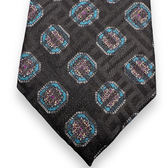 Albert Nipon Mens Necktie Patterned Multicolor Medallion 100% Silk 57 inches - Picture 5 of 11